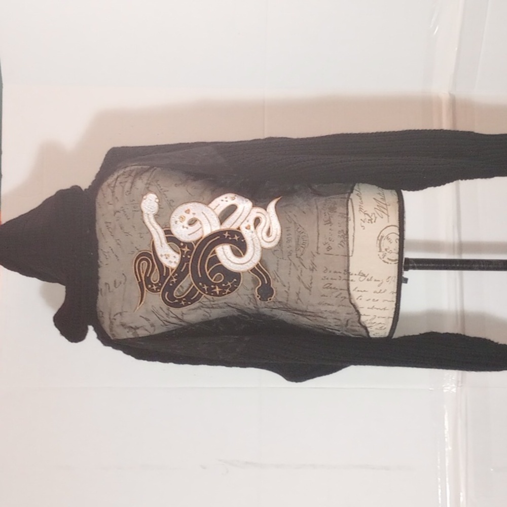 Akira black zip, snake embroidered, short wasted hoodie sweater